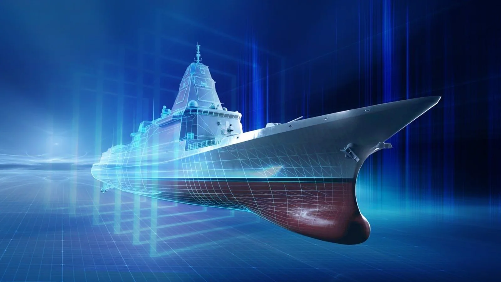 Digital rendering of Hanwha Ocean's KDDX destroyer design